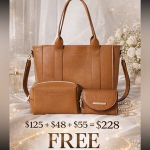 NWT Poppy & Peonies Cognac Tote Bag with cosmetic case and free wallet.